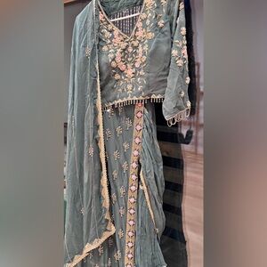 Embroidered Green and Gold pre- draped saree